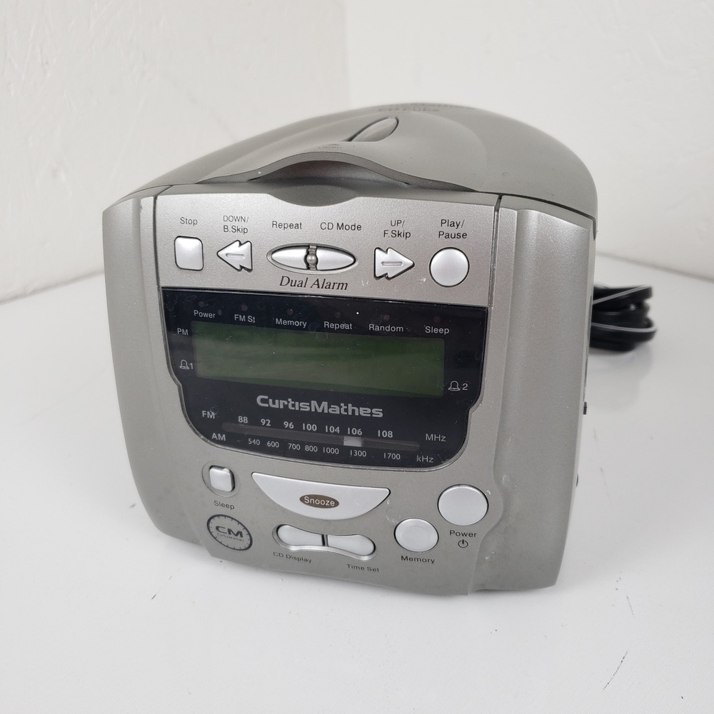Curtis Mathes CMA8300 CD Clock Radio Dual Alarm AM FM Silver Top‎ Load Player